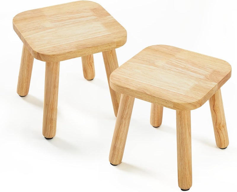 Frogprin Solid Wooden Step Stool for Kids Adults, Short Chair Toddlers Plant Stool, Kids Stool Perfect Matched Sensory Table, Multi-Purpose Sitting for Kitchen Playroom Bathroom Bedroom (2 Pack) - Image 1